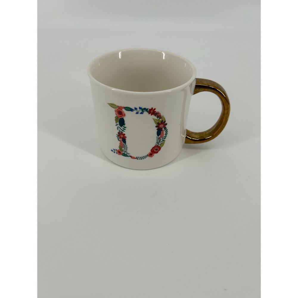 Opalhouse Coffee Mug Unisex OS White Excellent Floral Monogram Letter D Gold